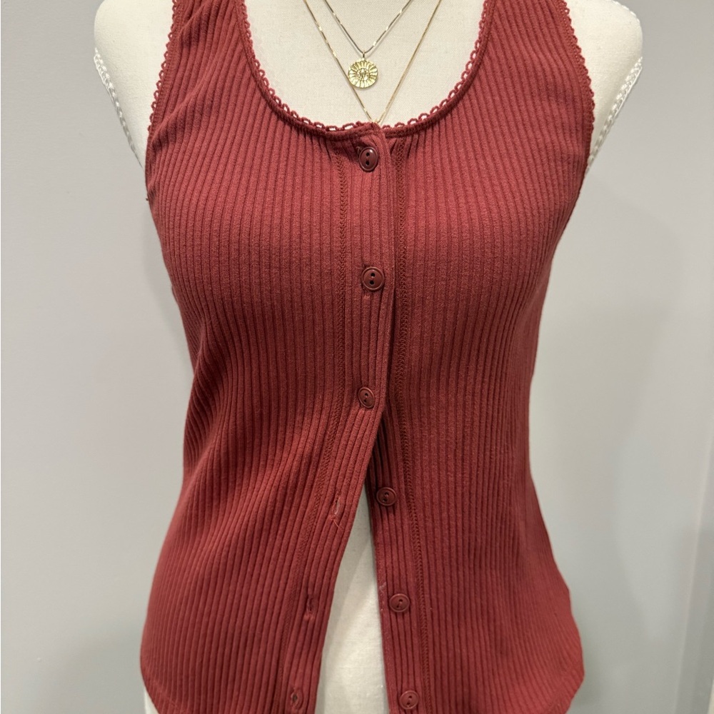 Free People Rust Ribbed Top